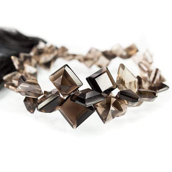Smoky Quartz Pavilion Faceted Square Beads, 7.5 inch, 4x4x3-11x11x4mm, 55 pieces