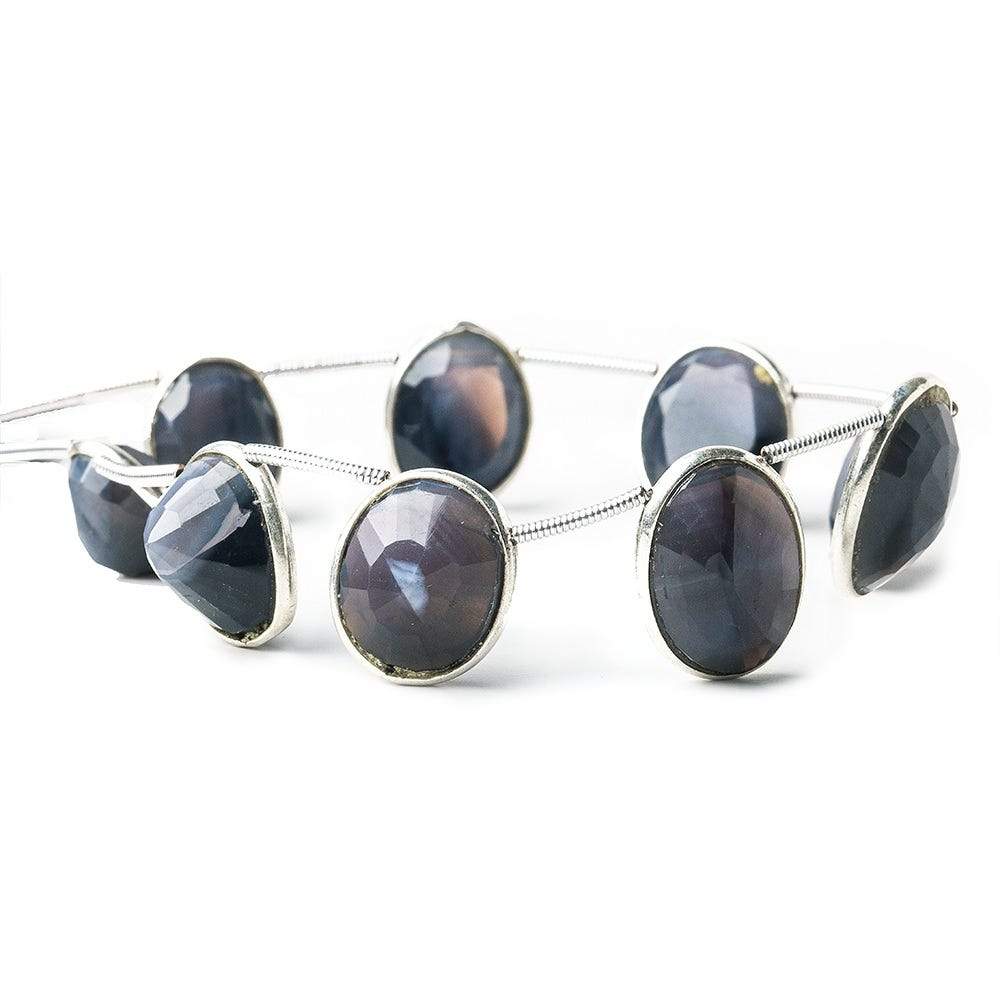 Sterling Silver Bezel Set Violet Scapolite Pavilion Faceted Oval Beads