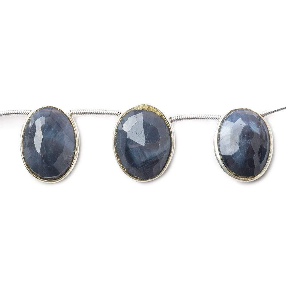 Sterling Silver Bezel Set Violet Scapolite Pavilion Faceted Oval Beads