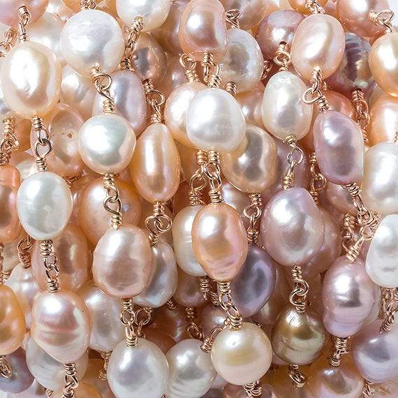 TriColor Baroque Pearl Rose Gold plated Chain by the foot 19 pieces